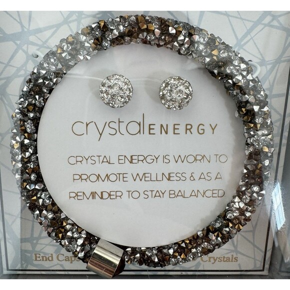 Crystal Energy SWAROVSKI Amber style End Crystal Coil Wrap Bracelet /Earring Set - Picture 3 of 12